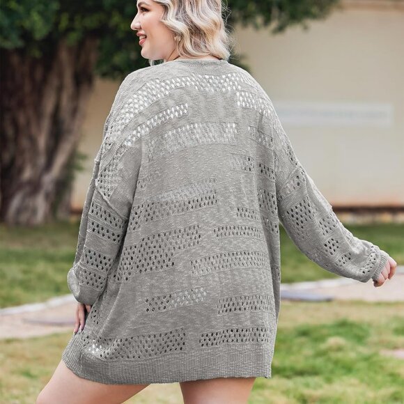 Crochet Cardigan Kimonos Boho Long Sleeve Open Front Knitted Sweater XL - Picture 4 of 6